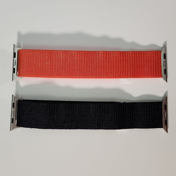 44mm lug Apple Compatible cloth hook watch bands: 1 BLACK, 1 ORANGE - Picture 3 of 13
